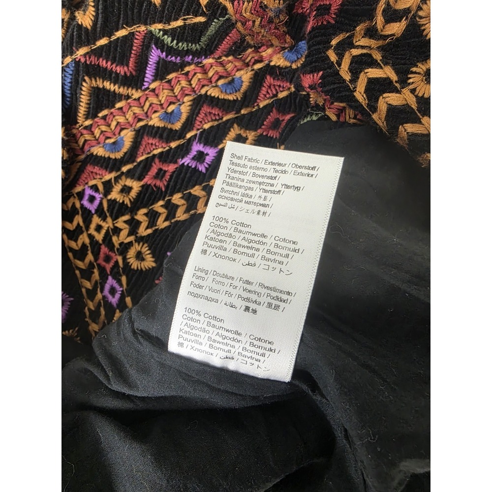 Farm Rio S Double Breasted Embroidered Cotton Corduroy Blazer Colorful Boho Long - Picture 11 of 11